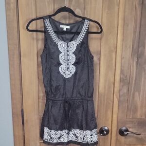 Black Sleeveless Dress with White Embroidery